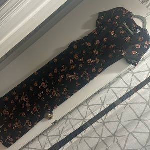 Black Peach Floral Pantsuit w pockets and tie